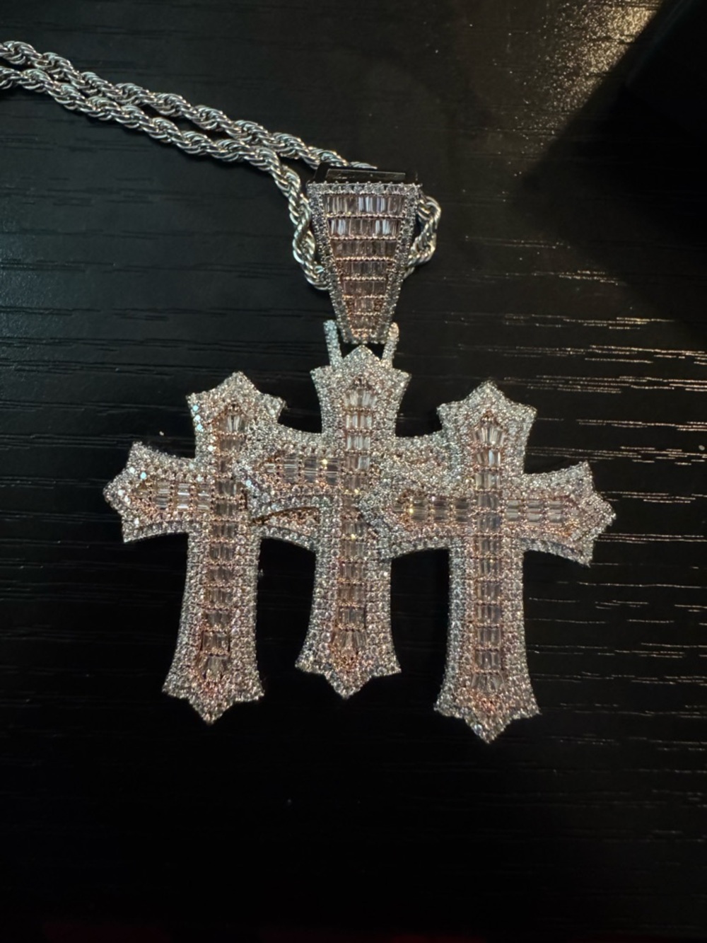 Triple Cross Pavé Pendant in Silver Tone